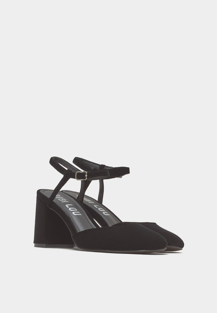 Bibi Lou Emily black velvet women’s pumps with 90mm stiletto heel, handcrafted in Spain (style 693Z70VK).