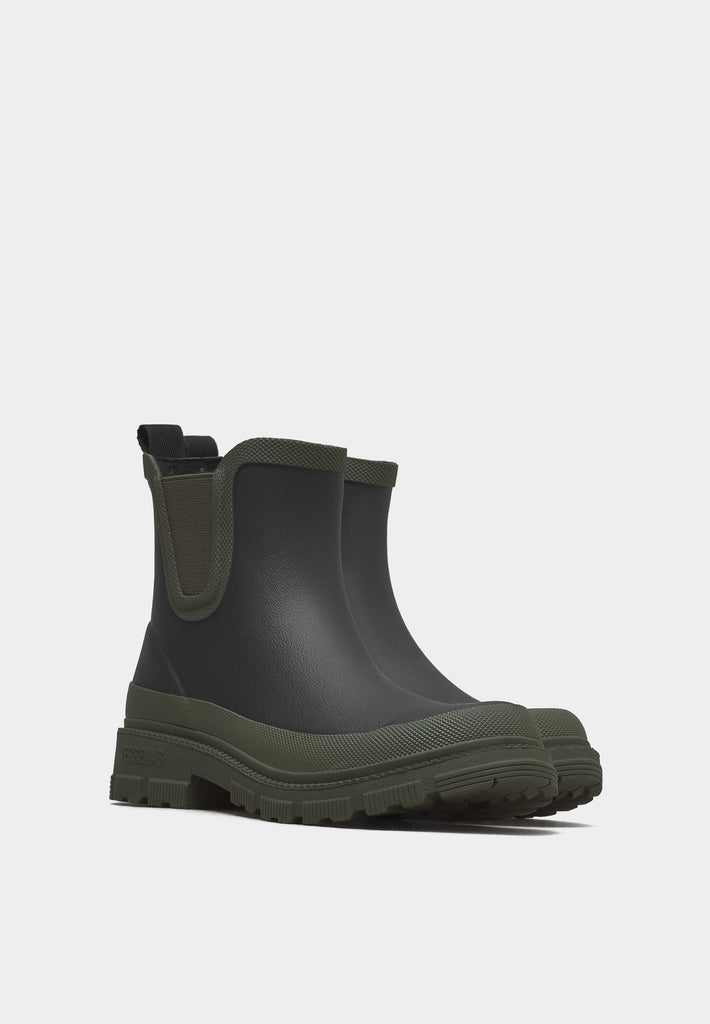 Verbenas Lua Mate Combi 8097 Black/Khaki rain boot with black rubber upper and khaki elastic side panels.