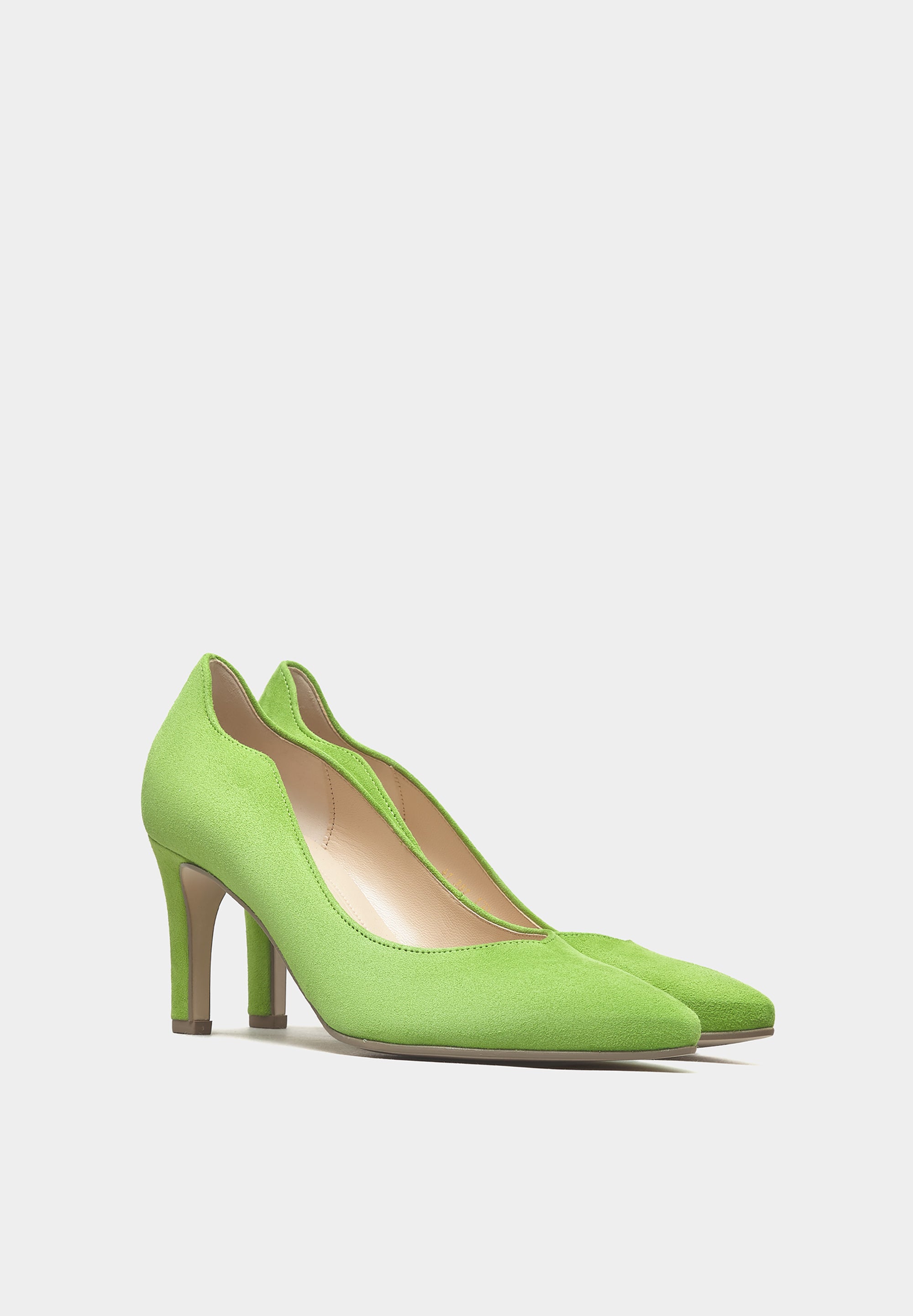 Scalloped Courts Green Suede